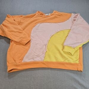 Bucket List Colorblock Cropped Sweatshirt Orange Pink Yellow Raw Edge Top